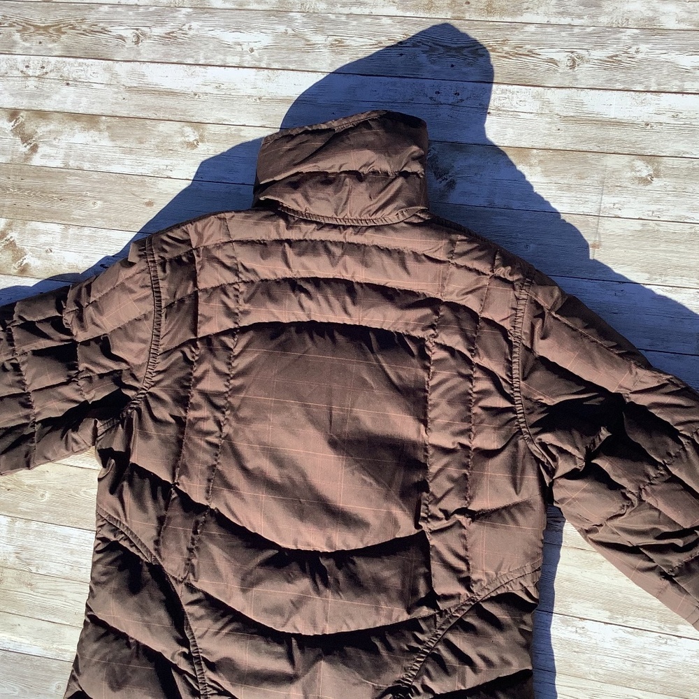 NAU Women Goose Down Puffer Jacket Plaid Brown XS extra small (easily can fit S) - Picture 5 of 15